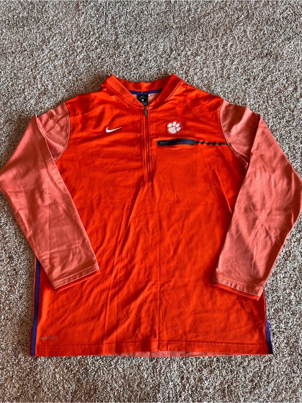Nike Clemson Tigers Long Sleeve Performance Dri-FIT 1/4 Zip Pullover Men's XL